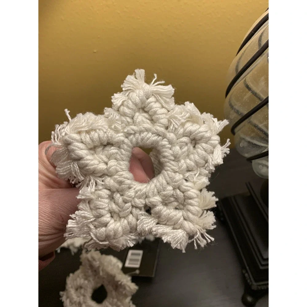 Robert Stanley Macrame Snowflake Napkin Rings Set of 5 Cream Holiday Decor
